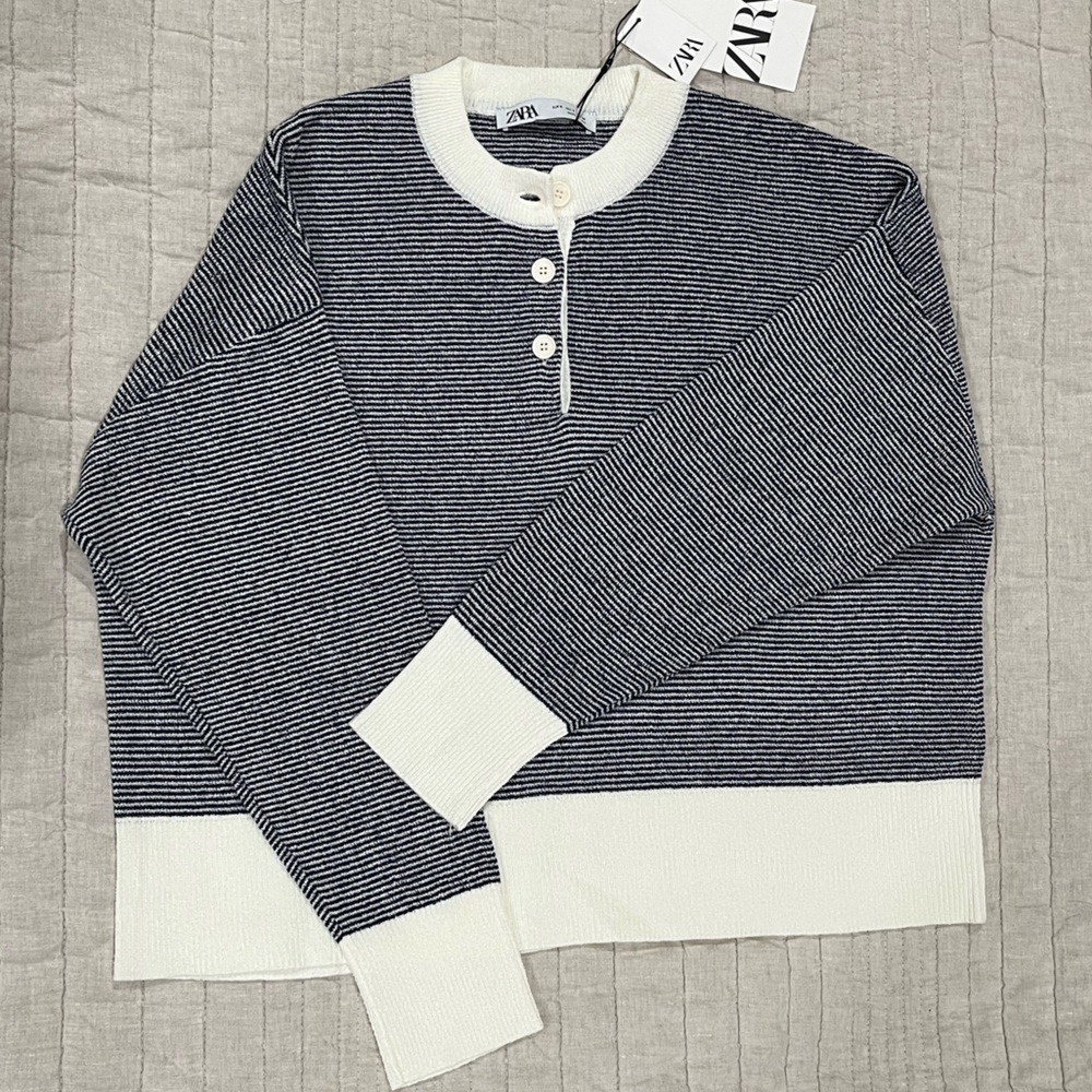 Zara Navy and White Striped Sweater